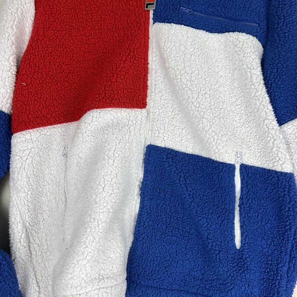 Fila Sherpa Sweater Men’s Size Small Back Red White Blue Zip Up Jacket - Picture 3 of 11